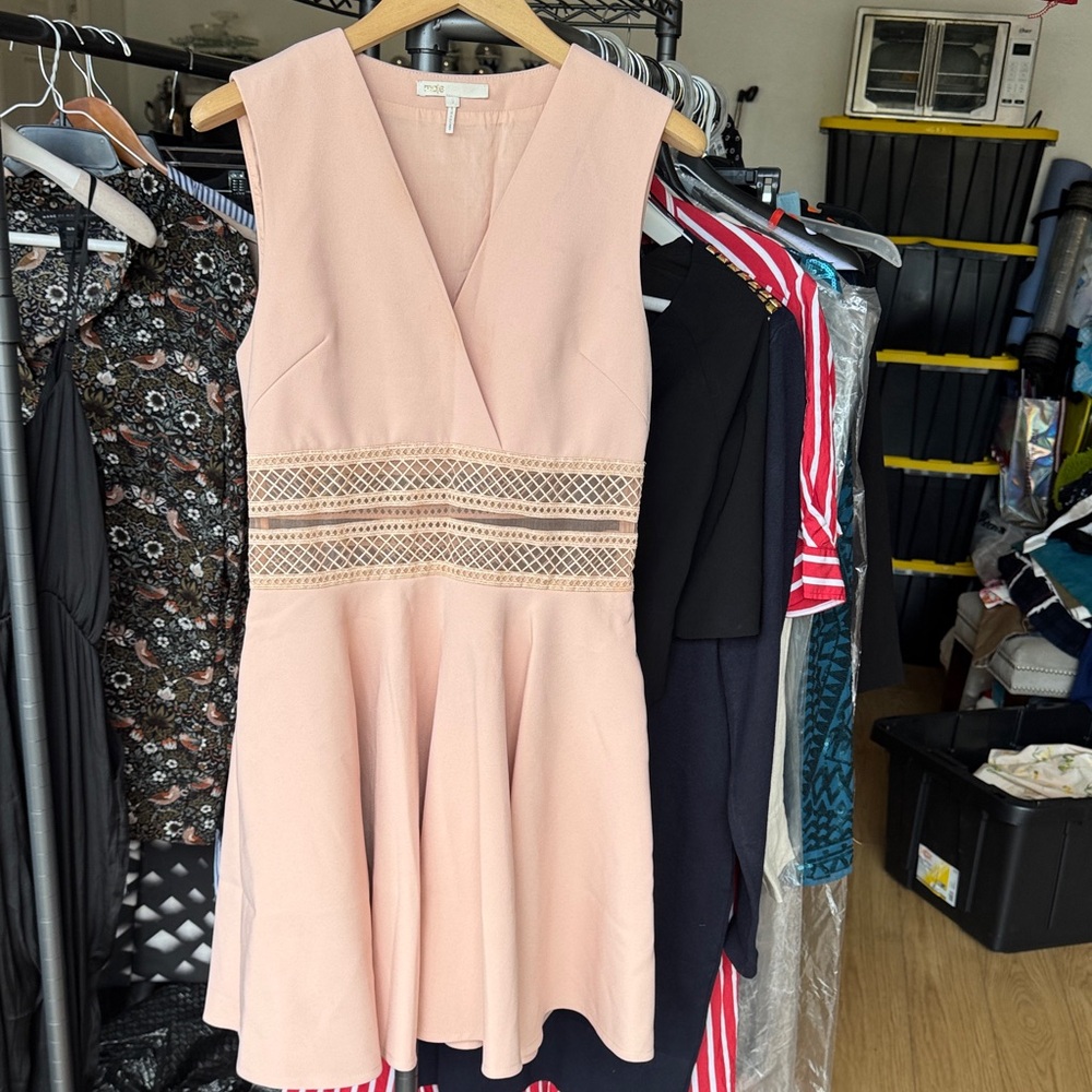 Maje Blush Pink Mini Dress with Geometric Detailing